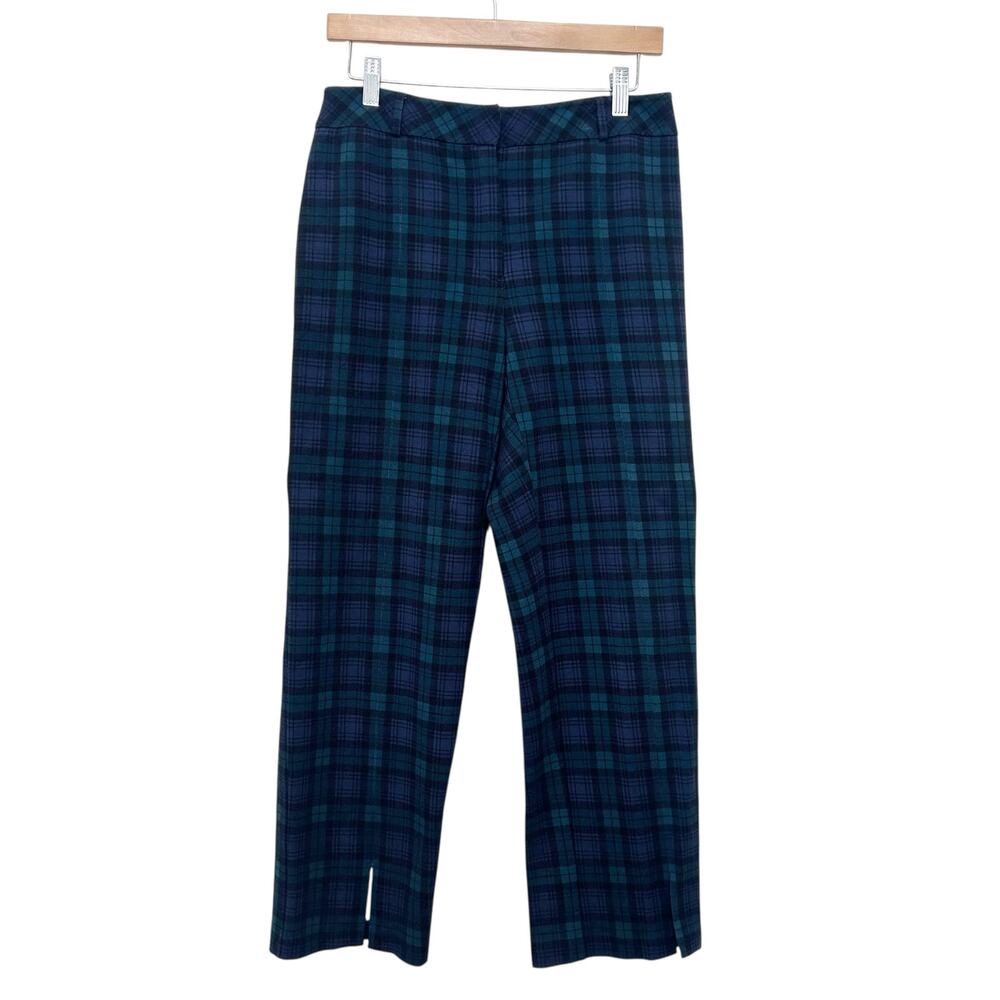 J. McLaughlin Green Blue Plaid Dress Pants Split Hem Sz 6